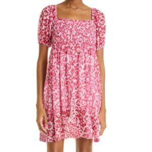 BAUM UND PFERDGARTEN Joliet Smocked Dress Size Medium M Pink Leopard